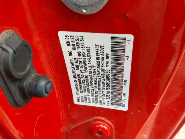 5J6YH18366L009769 - 2006 HONDA ELEMENT LX RED photo 10