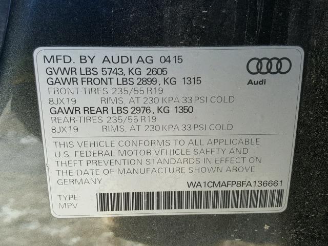 WA1CMAFP8FA136661 - 2015 AUDI Q5 TDI GOLD photo 10