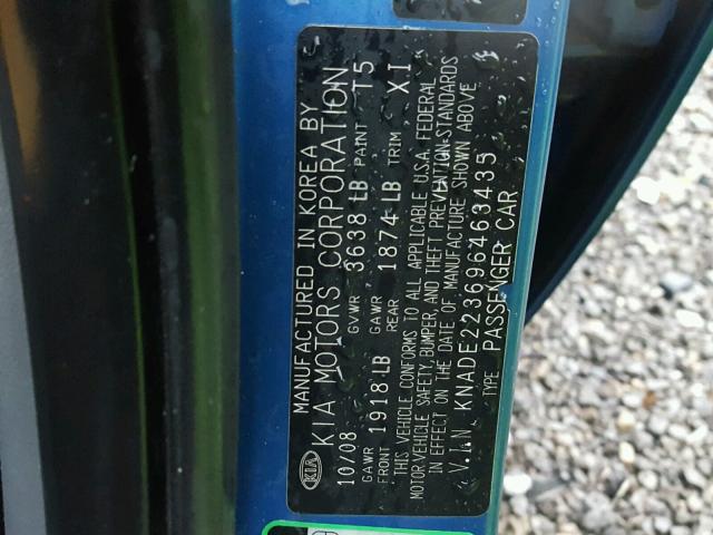 KNADE223696463435 - 2009 KIA RIO BASE BLUE photo 10