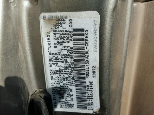 4T1BG22K8WU385500 - 1998 TOYOTA CAMRY CE GRAY photo 10