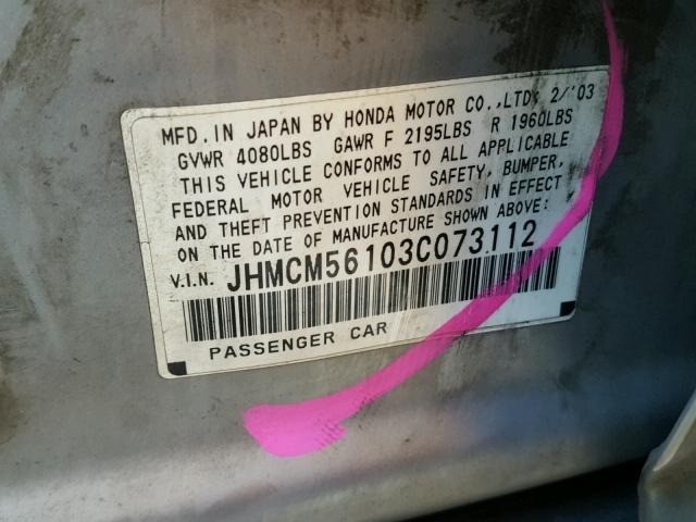 JHMCM56103C073112 - 2003 HONDA ACCORD DX SILVER photo 10