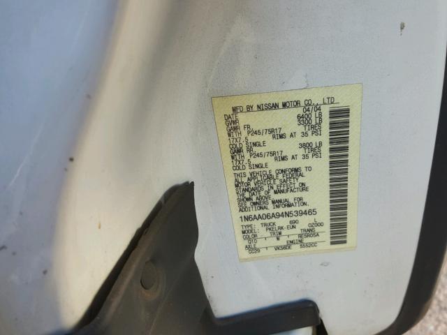 1N6AA06A94N539465 - 2004 NISSAN TITAN XE WHITE photo 10