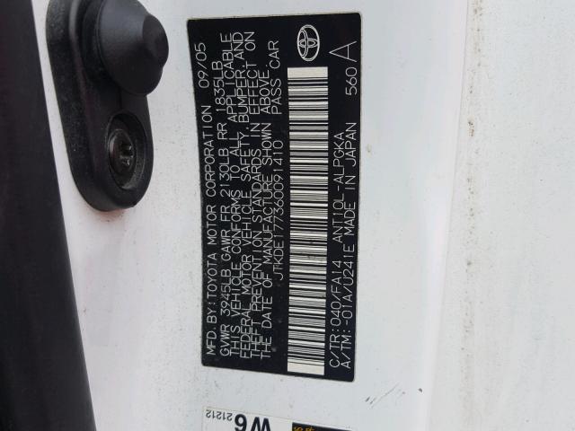 JTKDE177360091410 - 2006 TOYOTA SCION TC 白色 照片 10