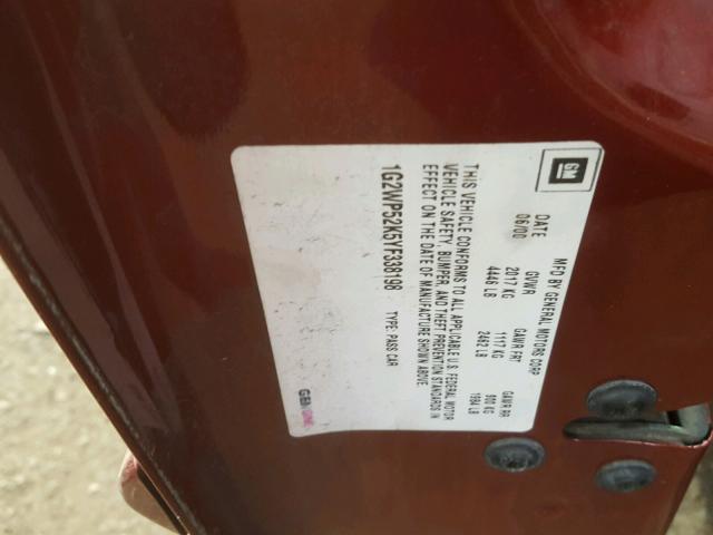 1G2WP52K5YF338198 - 2000 PONTIAC GRAND PRIX MAROON photo 10