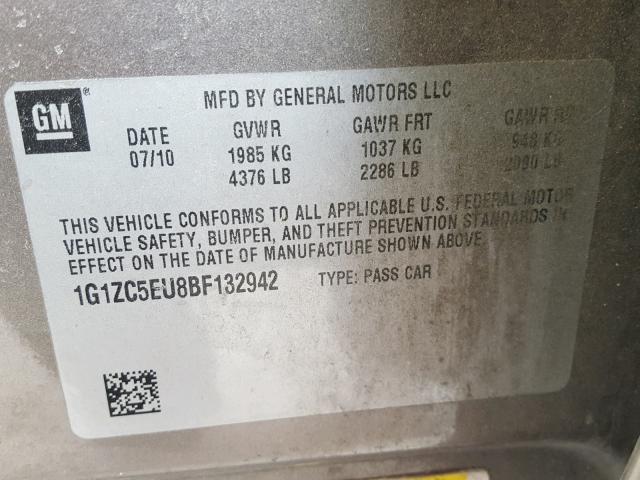 1G1ZC5EU8BF132942 - 2011 CHEVROLET MALIBU 1LT BROWN photo 10