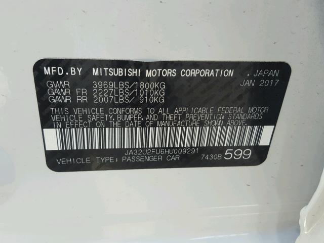 JA32U2FU6HU009291 - 2017 MITSUBISHI LANCER ES WHITE photo 10