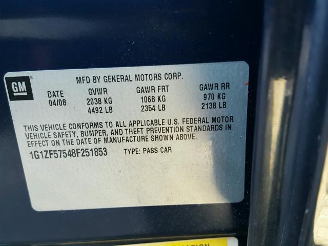 1G1ZF57548F251853 - 2008 CHEVROLET MALIBU HYB 蓝色 照片 10