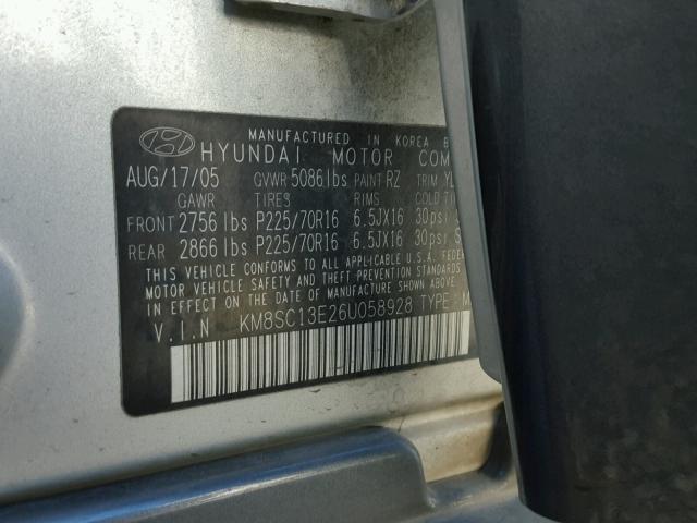 KM8SC13E26U058928 - 2006 HYUNDAI SANTA FE G SILVER photo 10