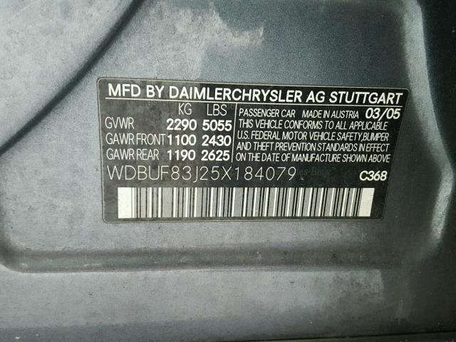 WDBUF83J25X184079 - 2005 MERCEDES-BENZ E 500 4MAT GRAY photo 10