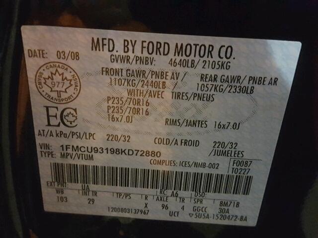 1FMCU93198KD72880 - 2008 FORD ESCAPE XLT BLACK photo 10