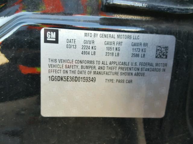 1G6DK5E36D0159349 - 2013 CADILLAC CTS PERFOR Siyah fotoğraf 10