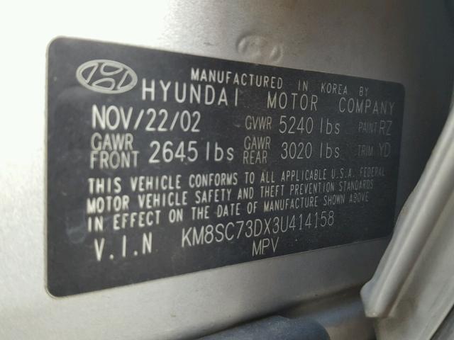 KM8SC73DX3U414158 - 2003 HYUNDAI SANTA FE G SILVER photo 10