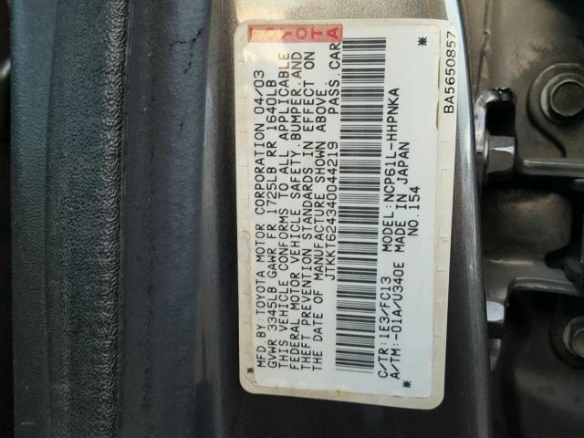 JTKKT624340044219 - 2004 TOYOTA SCION XA CHARCOAL photo 10