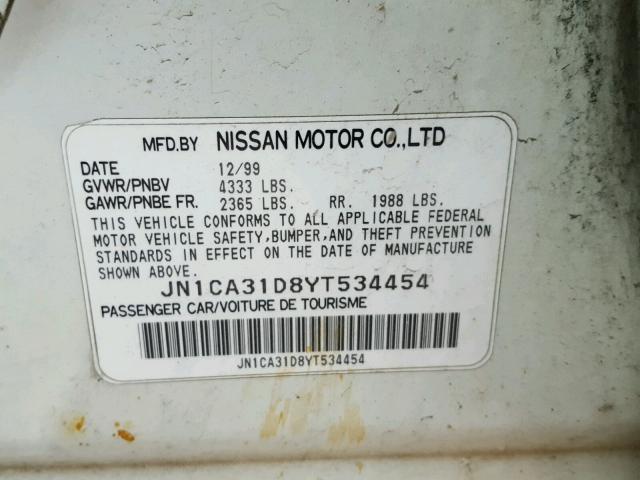 JN1CA31D8YT534454 - 2000 NISSAN MAXIMA GLE WHITE photo 10