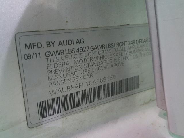 WAUBFAFL1CA069189 - 2012 AUDI A4 PREMIUM SILVER photo 10