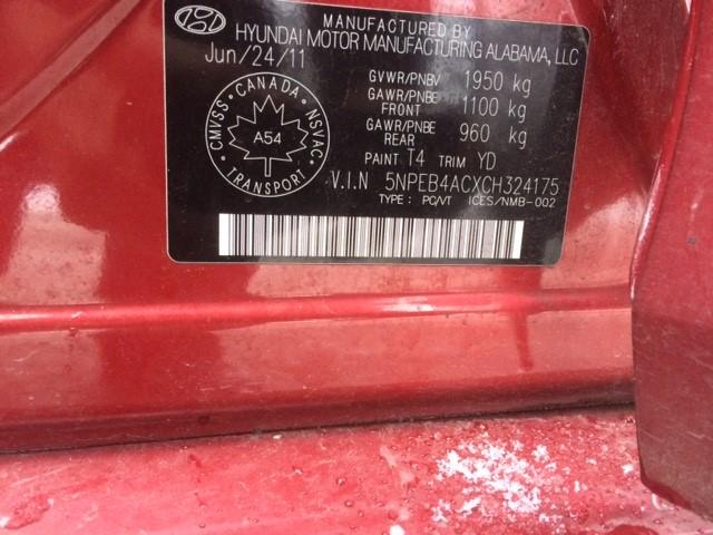 5NPEB4ACXCH324175 - 2012 HYUNDAI SONATA GLS RED photo 9