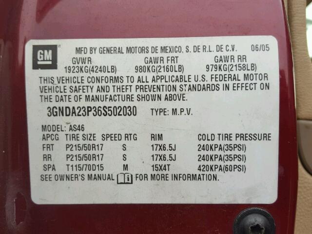 3GNDA23P36S502030 - 2006 CHEVROLET HHR LT RED photo 10