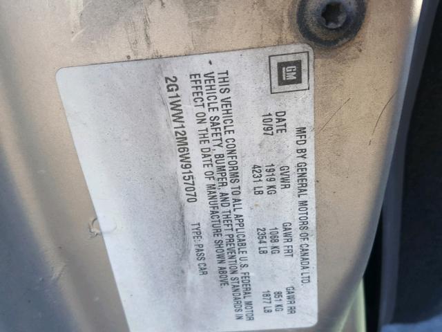 2G1WW12M6W9157070 - 1998 CHEVROLET MONTE CARL ყავისფერი ფოტო 10