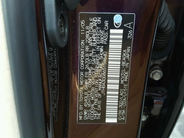 JTHBA30G865159640 - 2006 LEXUS ES 330 BURGUNDY photo 10