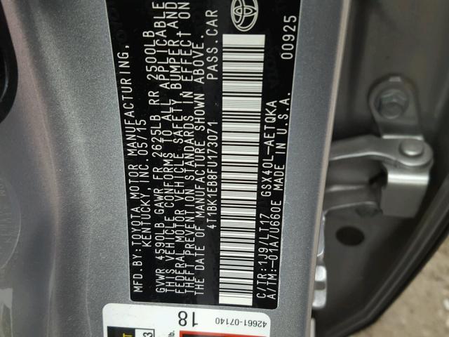 4T1BK1EB8FU173071 - 2015 TOYOTA AVALON XLE SILVER photo 10