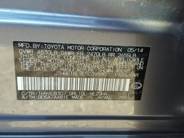 JTHBE1BL9E5039590 - 2014 LEXUS GS 350 GRAY photo 10