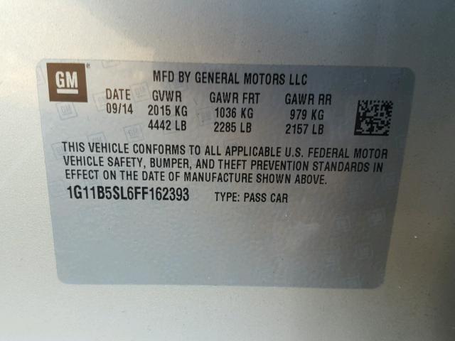 1G11B5SL6FF162393 - 2015 CHEVROLET MALIBU LS SILVER photo 10