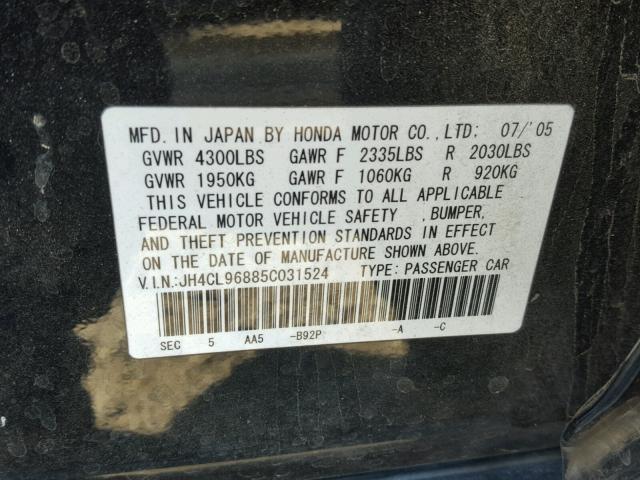 JH4CL96885C031524 - 2005 ACURA TSX BLACK photo 10