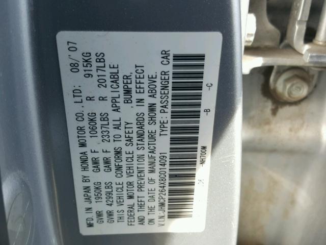 JHMCP264X8C014091 - 2008 HONDA ACCORD LXP SILVER photo 10