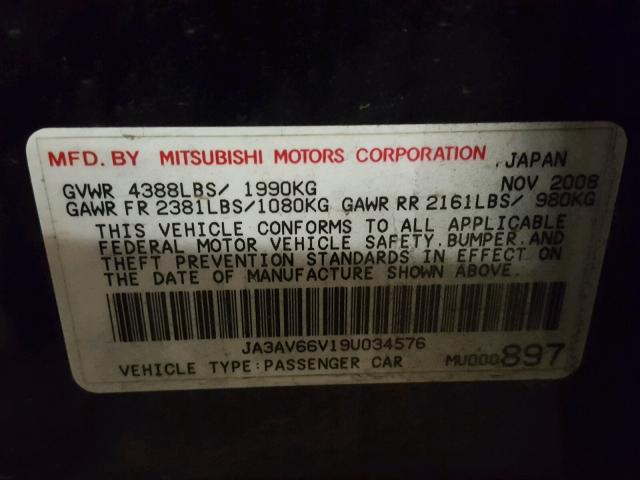 JA3AV66V19U034576 - 2009 MITSUBISHI LANCER RAL BLACK photo 10