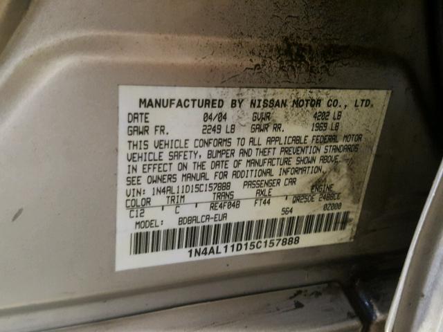 1N4AL11D15C157888 - 2005 NISSAN ALTIMA S GRAY photo 10