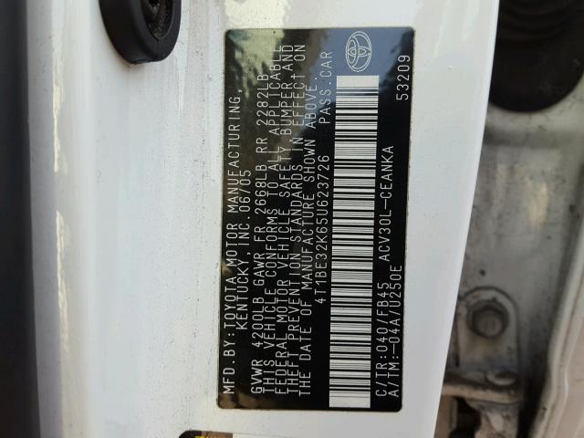 4T1BE32K65U623726 - 2005 TOYOTA CAMRY LE WHITE photo 10