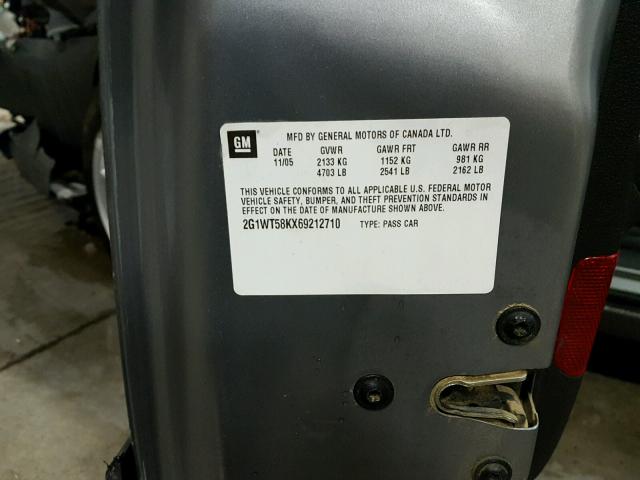 2G1WT58KX69212710 - 2006 CHEVROLET IMPALA LT GRAY photo 10