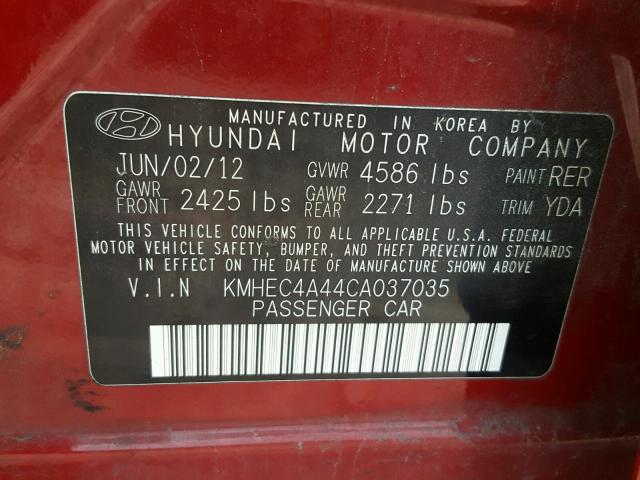 KMHEC4A44CA037035 - 2012 HYUNDAI SONATA HYB RED photo 10