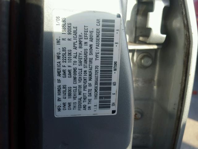 1HGCM56396A070570 - 2006 HONDA ACCORD SE SILVER photo 10