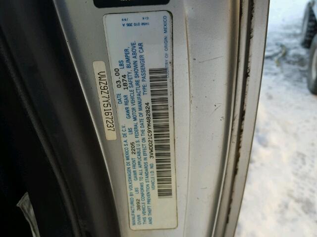 3VWDD21C9YM482824 - 2000 VOLKSWAGEN NEW BEETLE ვერცხლისფერი ფოტო 10