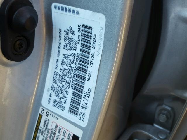 1NXBR32EX8Z974898 - 2008 TOYOTA COROLLA CE SILVER photo 10