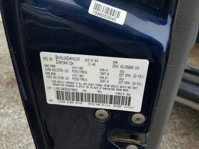 1J4GL38K85W578682 - 2005 JEEP LIBERTY RE BLUE photo 10