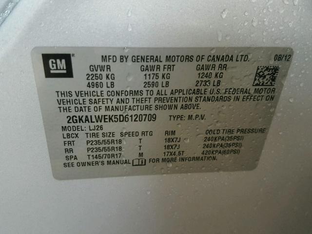 2GKALWEK5D6120709 - 2013 GMC TERRAIN SL SILVER photo 10