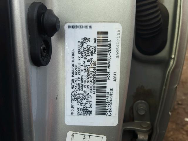 4T1BF30K93U046199 - 2003 TOYOTA CAMRY LE SILVER photo 10