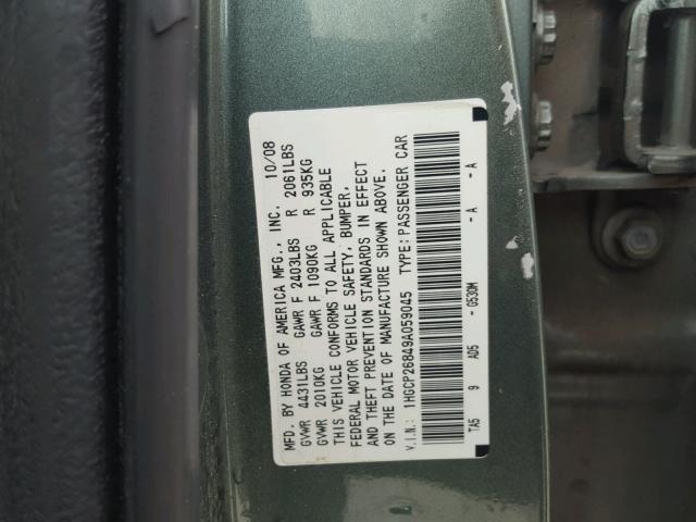 1HGCP26849A059045 - 2009 HONDA ACCORD EXL GREEN photo 10