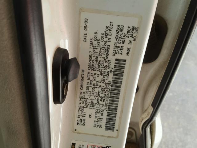 JTJBT20XX40027668 - 2004 LEXUS GX 470 WHITE photo 10