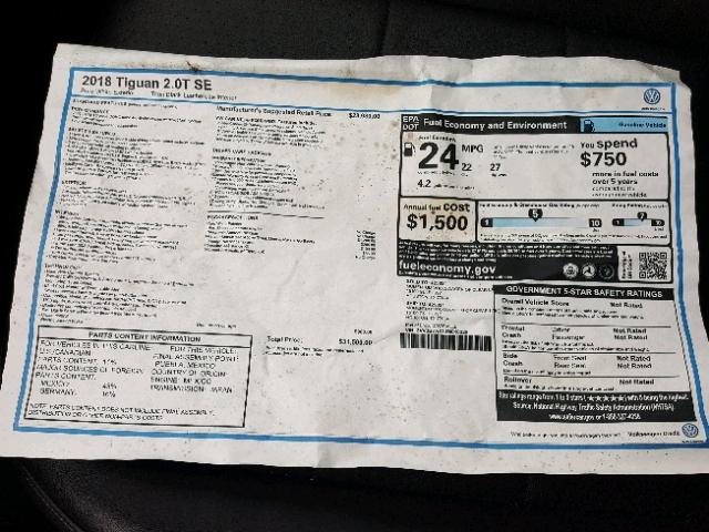 3VV3B7AX1JM010225 - 2018 VOLKSWAGEN TIGUAN SE WHITE photo 9