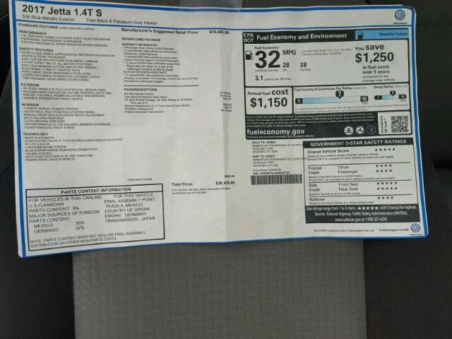 3VW2B7AJ4HM207533 - 2017 VOLKSWAGEN JETTA S Mavi foto 9