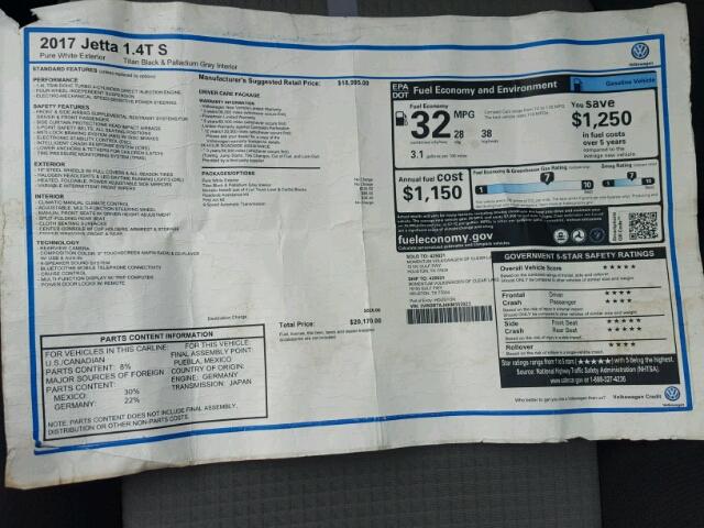 3VW2B7AJ4HM352023 - 2017 VOLKSWAGEN JETTA S Ağ foto 9
