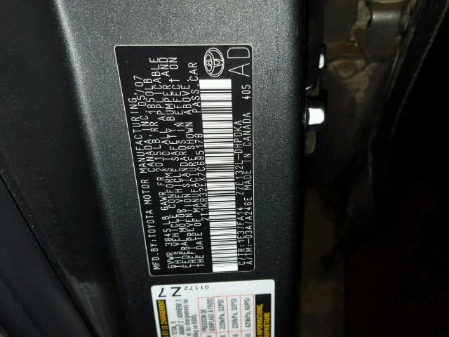 2T1KR32EX7C685178 - 2007 TOYOTA COROLLA MA GRAY photo 10