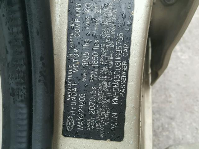 KMHDN45D03U695756 - 2003 HYUNDAI ELANTRA GL GOLD photo 10