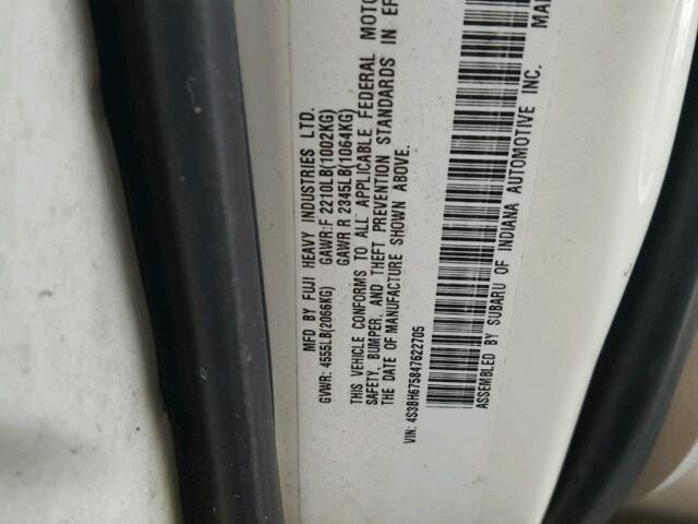 4S3BH675847622705 - 2004 SUBARU LEGACY OUT WHITE photo 10