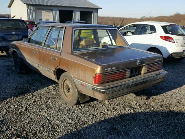 1P3BP36KXHF125594 - 1987 PLYMOUTH RELIANT LE BROWN photo 3