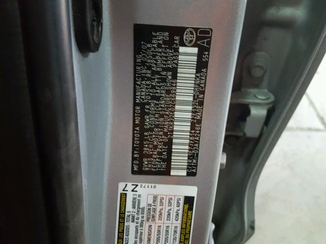 2T1KR32E07C669846 - 2007 TOYOTA COROLLA MA SILVER photo 10