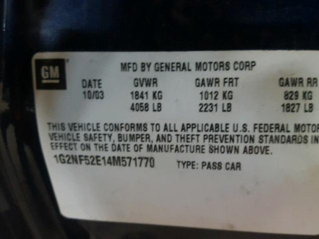 1G2NF52E14M571770 - 2004 PONTIAC GRAND AM S 蓝色 照片 10